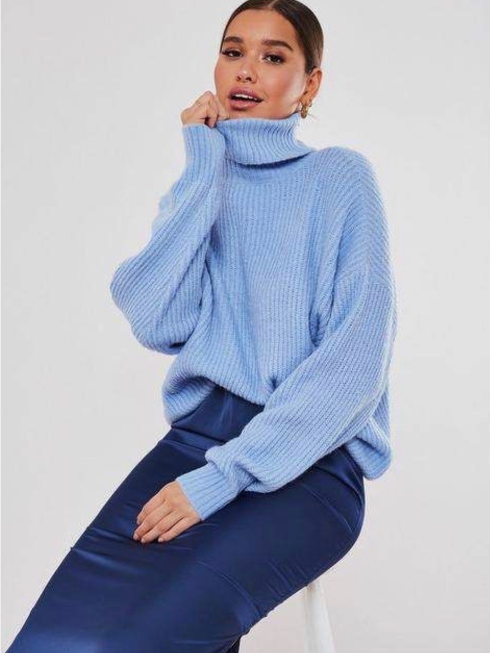 Missguided Blue Boyfriend Roll Neck Jumper